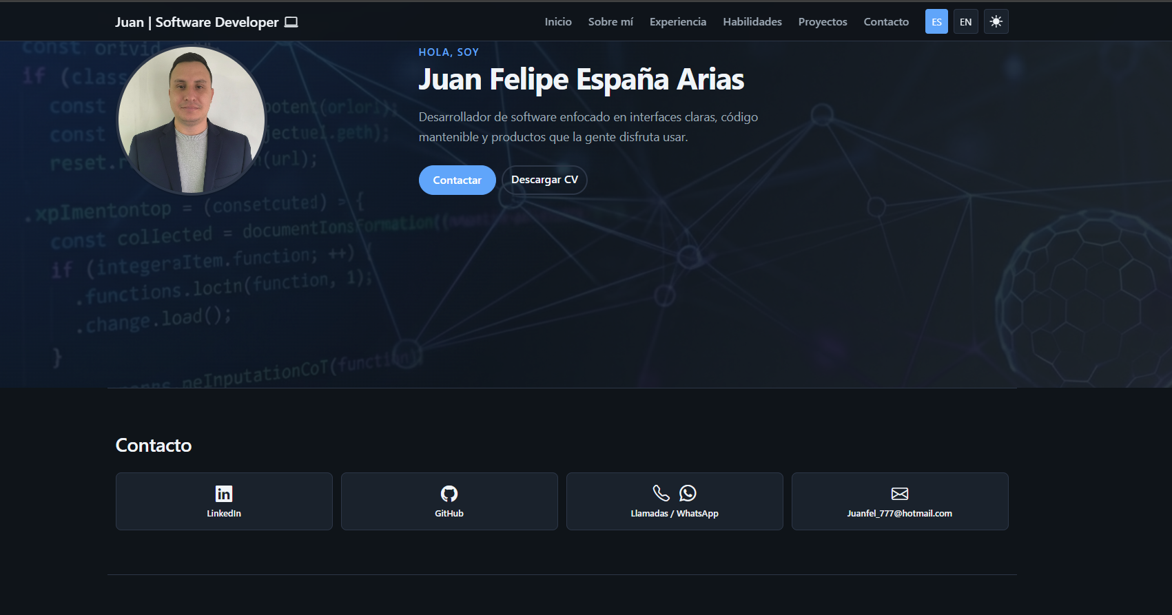 Vista del portafolio estático
